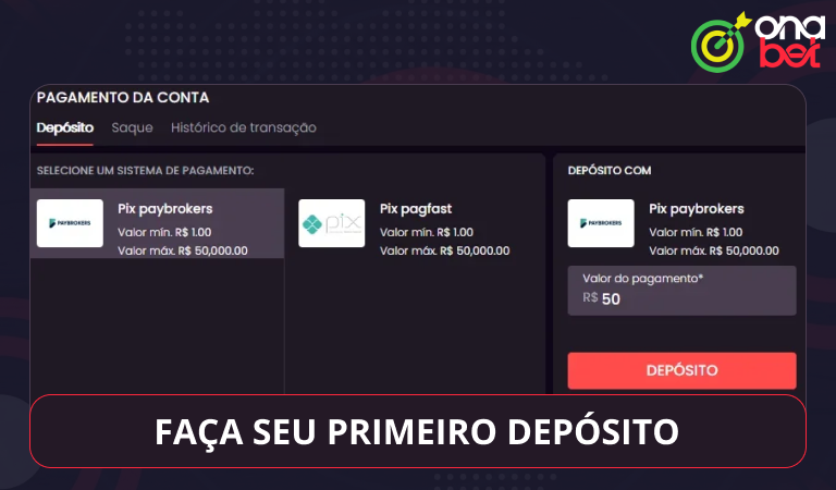 Faça um depósito na Onabet Brasil